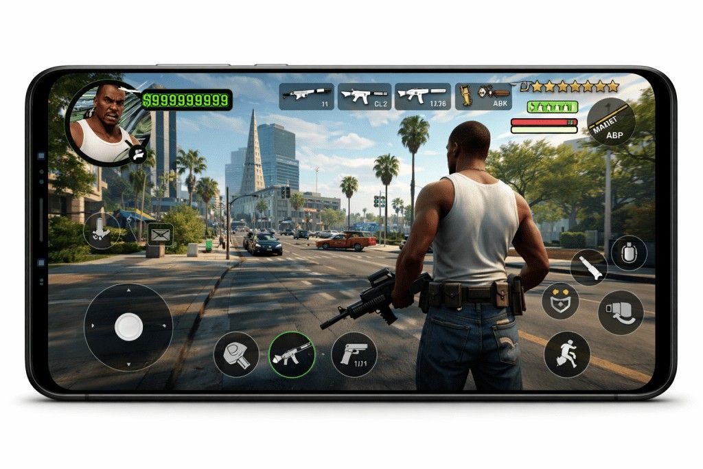 GTA San Andreas Mod APK gameplay on Android with unlimited features