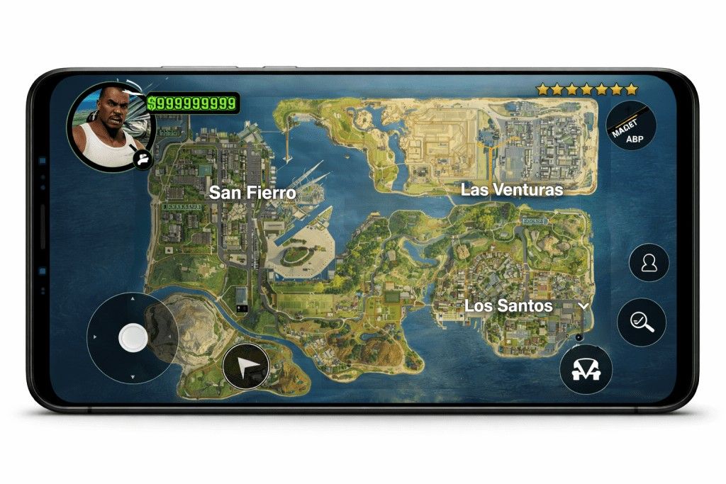 GTA San Andreas Mod APK screenshot showing full map unlocked
